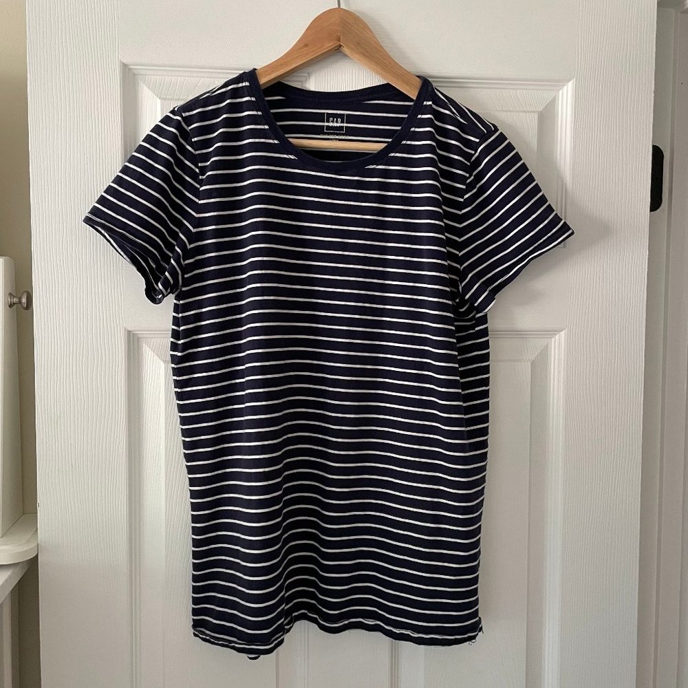 Gap 100% Organic Cotton Vintage T-Shirt Stripe Large Tall, Navy Blue Stripes